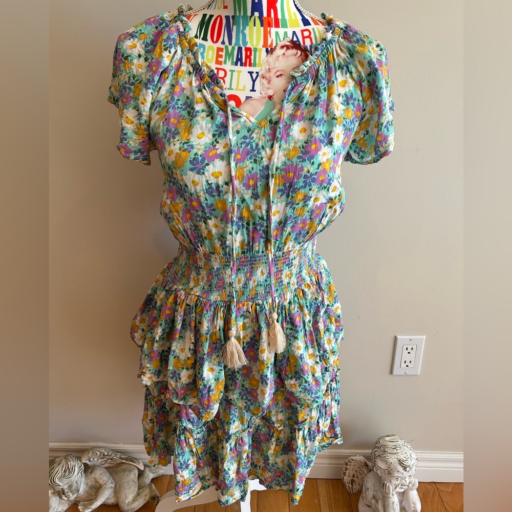 NWOT Patrons of Peace Pink and Yellow Ruffled Boho Dress
